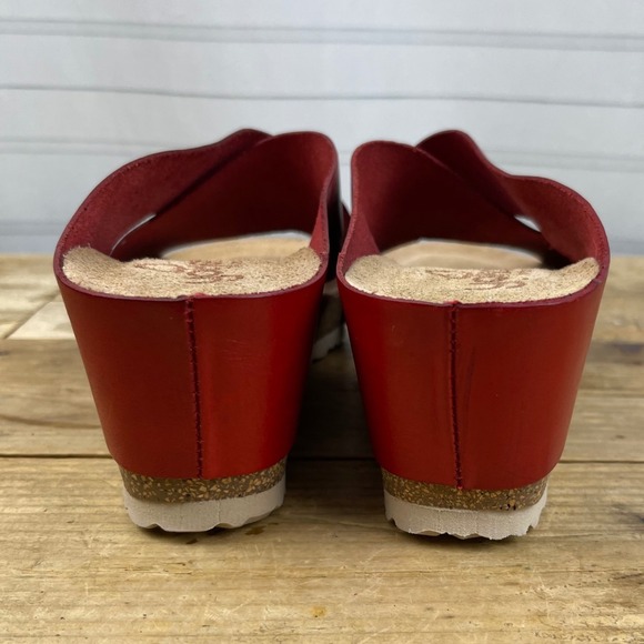 Yokono - Cross Band Leather Wedge Sandals - Red - Made in Spain - Women's 7.5 - Picture 8 of 16